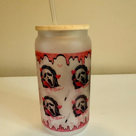 Ghost Face Frosted Glass Tumbler with Straw - Picture 3 of 3